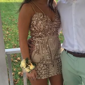 Gold/nude honeycomb sequin dress